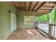 Back porch with stained ceiling, painted siding, and tile flooring overlooking the surrounding foliage at 284 Due West Ct, Dallas, GA 30157