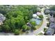 Aerial showcasing the tennis courts and community pool amidst a leafy neighborhood at 7520 Ledgewood Way, Suwanee, GA 30024