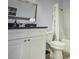 Well-lit bathroom with a vanity sink, framed mirror, and toilet and shower combo at 20 Marietta Nw St # 10 F, Atlanta, GA 30303