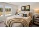 Bright bedroom features two sunny windows, neutral walls, and a cozy bed with stylish throw blanket at 6427 Rosetta Dr # 64, South Fulton, GA 30331