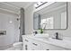 Modern bathroom with double vanity, sleek fixtures, and a glass-enclosed shower at 783 Lost Creek Cir, Stone Mountain, GA 30088