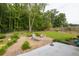 Landscaped backyard with a patio, fire pit, and ample green space at 1520 Great Oaks Dr, Lawrenceville, GA 30045