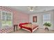 Stylish bedroom with unique wallpaper, a cozy bed, and natural light streaming through the windows at 1520 Great Oaks Dr, Lawrenceville, GA 30045