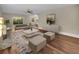 Bright living room with modern furniture, wood floors, and a stone fireplace at 2240 Spalding Dr, Marietta, GA 30062