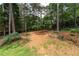 Backyard with beautiful landscaping and tall trees at 220 Galesburg Dr, Lawrenceville, GA 30044