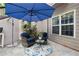 Shaded backyard patio with chairs, a table, and potted plants at 456 Crestmont Ln, Canton, GA 30114