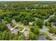 Overhead shot of a two-story home located in a neighborhood with lots of mature, tall trees and lush lawns at 710 Devon Hill Ct, Roswell, GA 30075