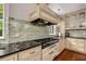 Close up on stove and backsplash in a modern kitchen with stainless steel appliances and granite countertops at 710 Devon Hill Ct, Roswell, GA 30075
