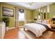 Bedroom showcasing bright walls, wood floors, and a cozy, staged ambiance at 5697 Brooklyn Ln, Norcross, GA 30093