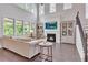 Bright living room with fireplace, tall windows, hardwood floors, and a view of the backyard at 6179 Ashbranch Dr, Acworth, GA 30101
