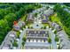 Aerial view showcasing a residential neighborhood with well-maintained townhomes and lush greenery at 2006 Towneship Trl, Roswell, GA 30075