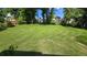 Green backyard featuring a well-maintained lawn, trees, and play area in a Gathering friendly neighborhood at 4905 Puritan Dr, Sugar Hill, GA 30518