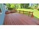 Spacious wood deck with a wood railing and stairs overlooks the green backyard at 4905 Puritan Dr, Sugar Hill, GA 30518
