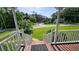 Charming front porch with decorative flooring and white railings, overlooking a lush, green yard at 4905 Puritan Dr, Sugar Hill, GA 30518