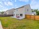Grassy backyard with a fenced perimeter, a patio set and a view of the home's rear exterior at 1048 Shadow Glen Dr, Fairburn, GA 30213