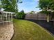 Well-maintained backyard featuring lush green grass, a wooden fence, mulch beds, and a screened in back porch at 2586 Gristhaven Ln, Buford, GA 30519