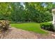 Picture of the backyard and fence bordering a wooded area beyond the well-maintained lawn at 1348 Bridgemill Ave, Canton, GA 30114