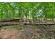 Wooded backyard with small wooden bridge and green grass with a trampoline at 1348 Bridgemill Ave, Canton, GA 30114
