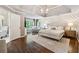 Spacious main bedroom with sitting area, decorative wallpaper, and tray ceilings with modern light fixture at 1348 Bridgemill Ave, Canton, GA 30114