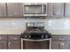 Close up of stainless steel oven and granite countertops in the kitchen at 4183 May Apple Ln, Atlanta, GA 30349