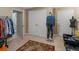 Bedroom area with a carpeted floor and a large closet for storage, featuring neutral walls at 100 Sydney Smt, Villa Rica, GA 30180