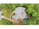 Aerial shot displaying a luxurious property featuring a beautiful pool, driveway, and lush landscaping at 8957 Old Southwick Pass, Johns Creek, GA 30022