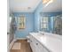 Bright bathroom featuring a vanity, full mirror, a shower and blue walls at 100 Gum Creek Lndg, Oxford, GA 30054