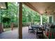 Relaxing covered porch with outdoor seating and wooded views for entertaining and relaxation at 118 Whitestone Dr, Mcdonough, GA 30253
