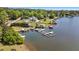 Breathtaking aerial view showcasing the lakefront property with multiple docks and scenic surroundings at 3222 Bay View Dr, Jonesboro, GA 30236