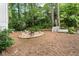 A cozy backyard featuring a fire pit area with seating surrounded by lush greenery at 3512 Lynview W Ct, Decatur, GA 30034