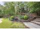 Multi-terraced backyard with beautiful landscaping near the gorgeous pool area at 6317 Benbrooke Overlook Nw, Acworth, GA 30101