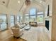 Living room with soaring ceilings, a wall of windows, designer furnishings, and a modern fireplace at 2837 Darlington Run, Duluth, GA 30097