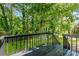 Wooden deck overlooking a lush backyard with mature trees offering privacy at 5250 Forest Downs Ln, Atlanta, GA 30349