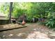 Tranquil backyard featuring a cozy fire pit, bench seating, and lush greenery at 364 Brooks Ne Ave, Atlanta, GA 30307