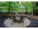 Backyard with fire pit with seating surrounded by lush trees, ideal for relaxing and outdoor gatherings at 3004 High Vista Walk, Woodstock, GA 30189