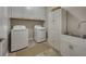 A functional laundry room with white cabinets, modern washer and dryer, and sink at 3004 High Vista Walk, Woodstock, GA 30189