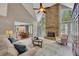 Bright living room with stone fireplace, vaulted ceiling, large windows and an open layout at 3004 High Vista Walk, Woodstock, GA 30189