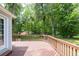 Wooden deck overlooking a lush, green backyard with mature trees, perfect for outdoor living at 7619 Campground Rd, Cumming, GA 30040