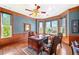 Home office features wood trim, dark wood floors, large windows, and a stylish ceiling fan for a professional workspace at 1481 Highway 85 Connector, Brooks, GA 30205