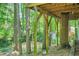 View of backyard showing the underside of an elevated deck supported by mature trees at 2336 Vistamont Dr, Decatur, GA 30033