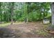 Large, wooded backyard features mature trees providing privacy and a storage building at 3480 Mount Olive Rd, Atlanta, GA 30344