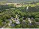 Overhead view of homes in a wooded neighborhood by a river and school at 165 Colony Cir, Canton, GA 30114