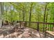 Wooden back deck with a table and chairs, overlooking wooded area at 165 Colony Cir, Canton, GA 30114