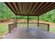 Spacious, covered back deck with wood railing overlooking a lush green backyard and wooded property line at 40 Polo Xing, Hiram, GA 30141