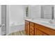 Bathroom featuring a garden tub, double sink vanity, and a walk-in shower at 40 Polo Xing, Hiram, GA 30141