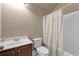 Bathroom with shower and tub combo, vanity and fixtures at 4690 Hopewell Manor Dr, Cumming, GA 30028