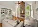 Bright living room with vaulted ceilings, large stone fireplace, and lots of natural light at 10000 Groomsbridge Rd, Johns Creek, GA 30022