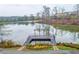 Scenic view of a pond featuring a dock and lush landscaping at 120 Laurel Rdg, Canton, GA 30114