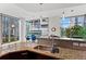 Modern kitchen features granite countertops, mosaic backsplash, stainless sink and large windows offering city views at 905 Juniper Ne St # 808, Atlanta, GA 30309