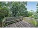 A wooden back deck surrounded by lush green foliage and trees, creating a tranquil outdoor space at 251 Lambeth Dr, Hiram, GA 30141
